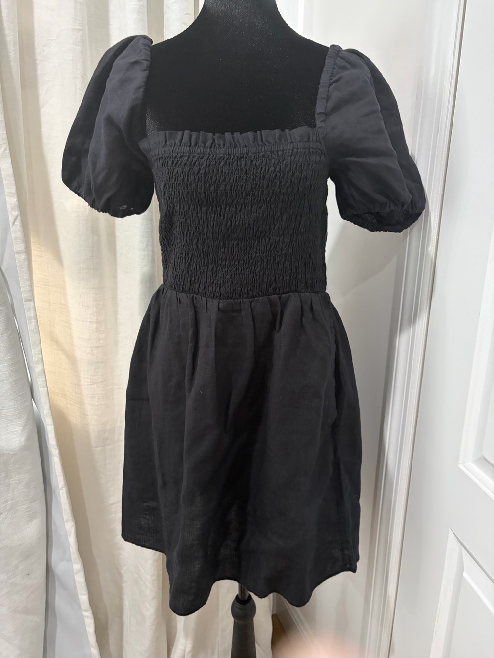 J. Crew Black Smocked Puff Sleeve Girls Dress